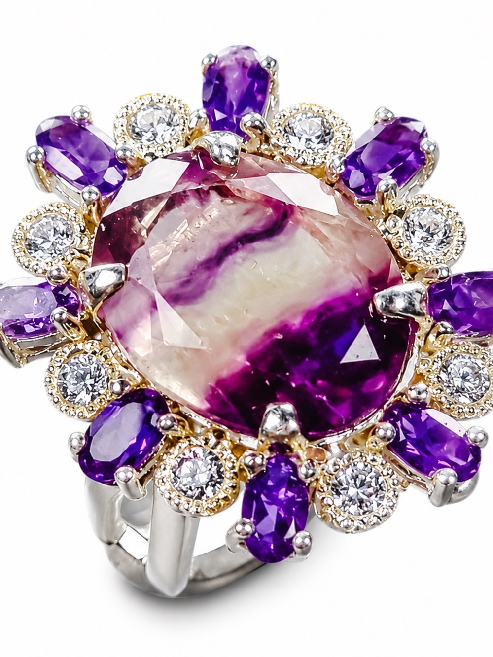 Handmade 12Ct+ Natural Fluorite Ring 925 Sterling Silver Size 7.5